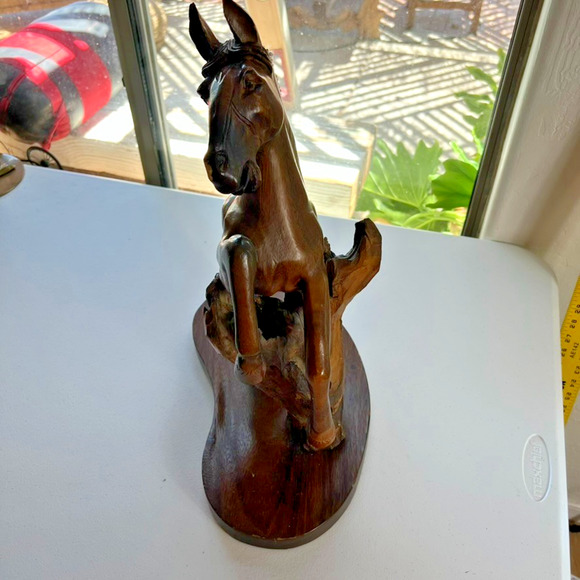 Hand Carved Rearing Stallion Sculpture Solid Wood 18” - Picture 4 of 15